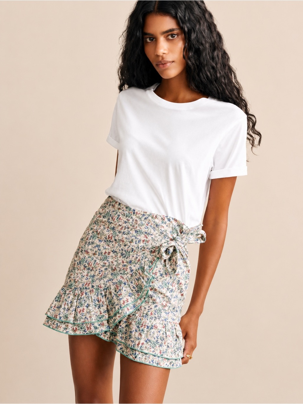Sezane Come Tie Mini Skirt Ostuni Floral Boho Preppy Flowy Womens 4